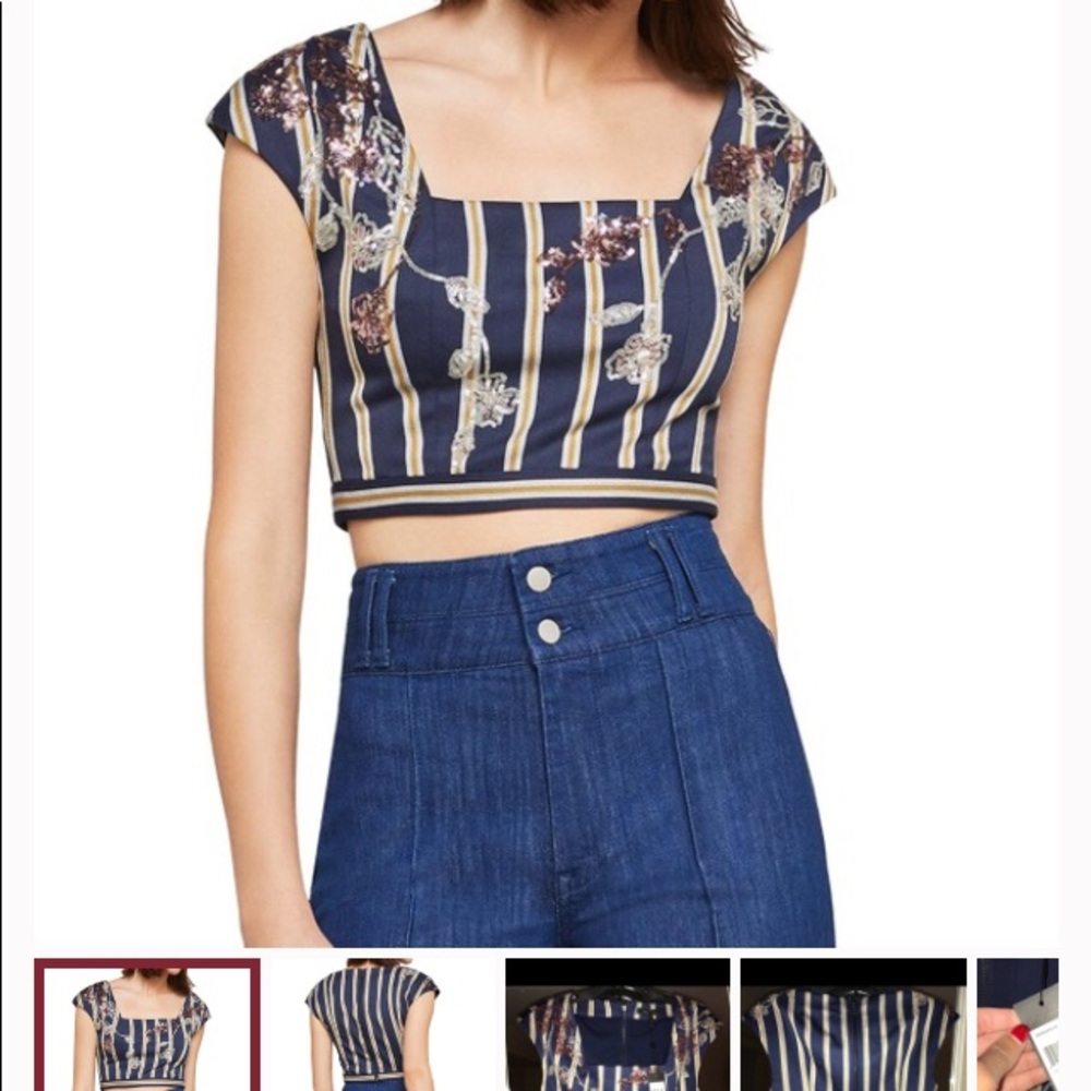 BCBG Striped Navy/Yellow/White Medium Crop Top